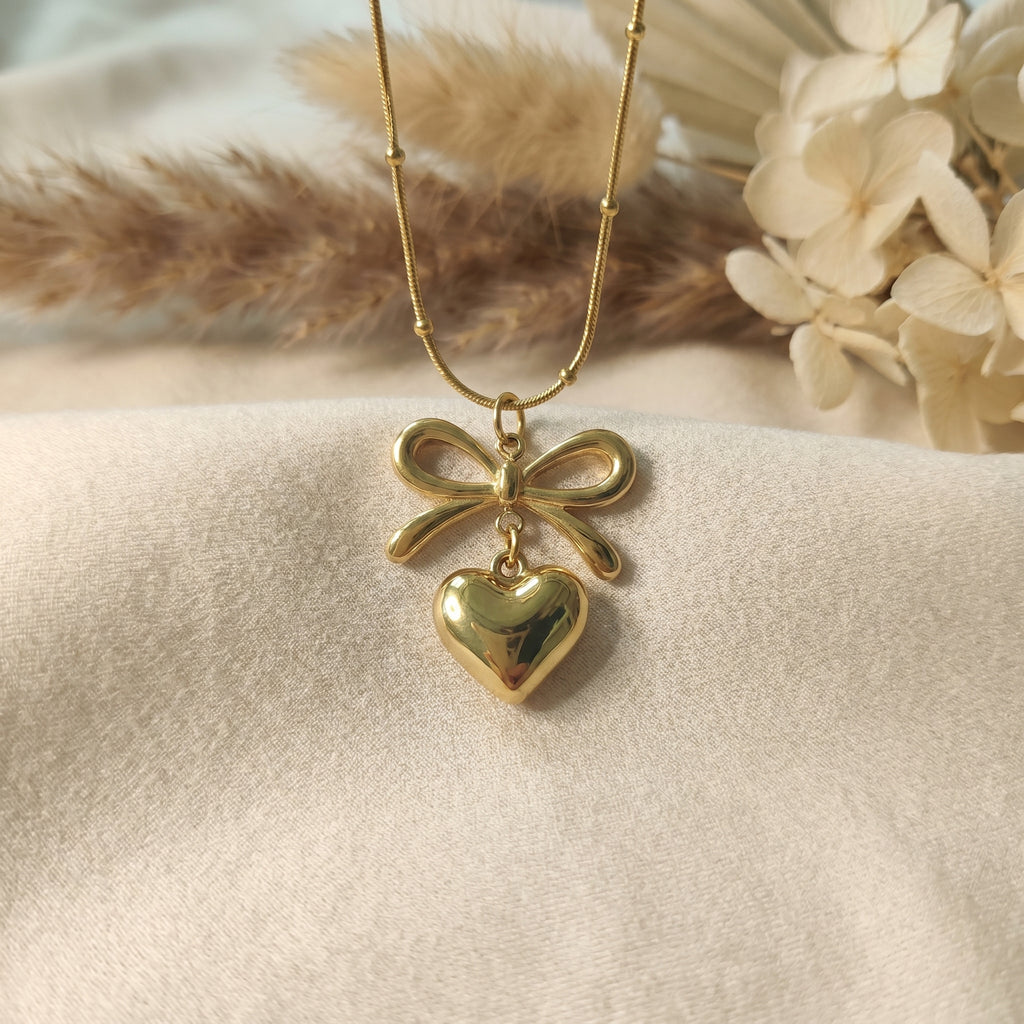 Puffy Heart & Ribbon Pendant
