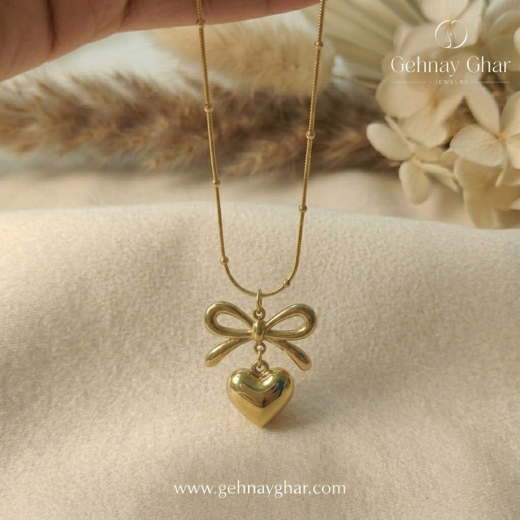 Puffy Heart & Ribbon Pendant